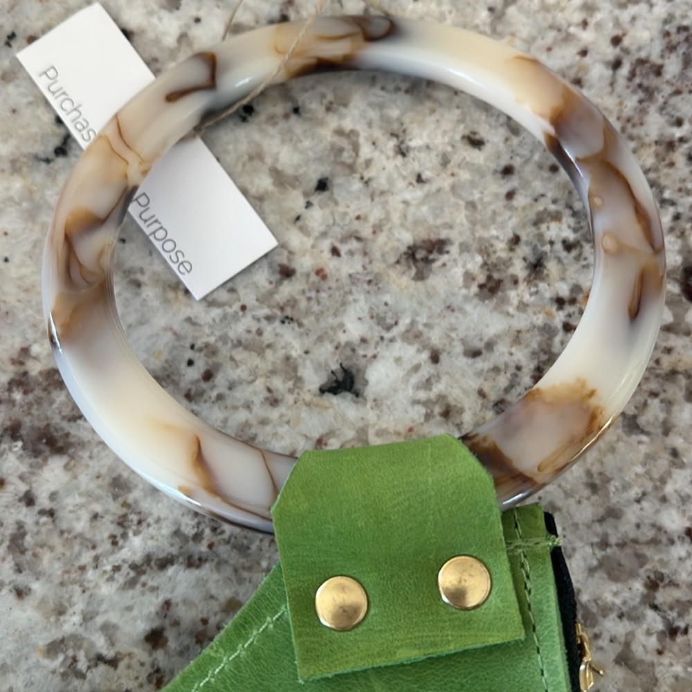 Green Leather Wristlet Clutch – “Designed for Joy New - Picture 5 of 7